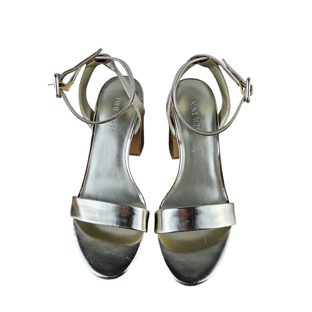 Nine West Heels Womens Metalic Gold 7.5 M Block Dress Sandals Cocktail - Picture 5 of 9